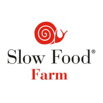 Slow Food Farm logo with the red snail symbol representing the global agroecology and biodiversity movement, above the text "Slow Food Farm"